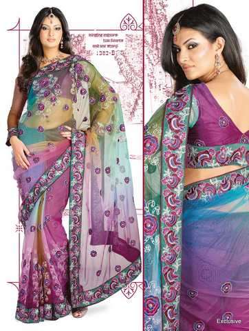 Wunderschönes Net Embroidered Saree inkl.Unterrockstoff